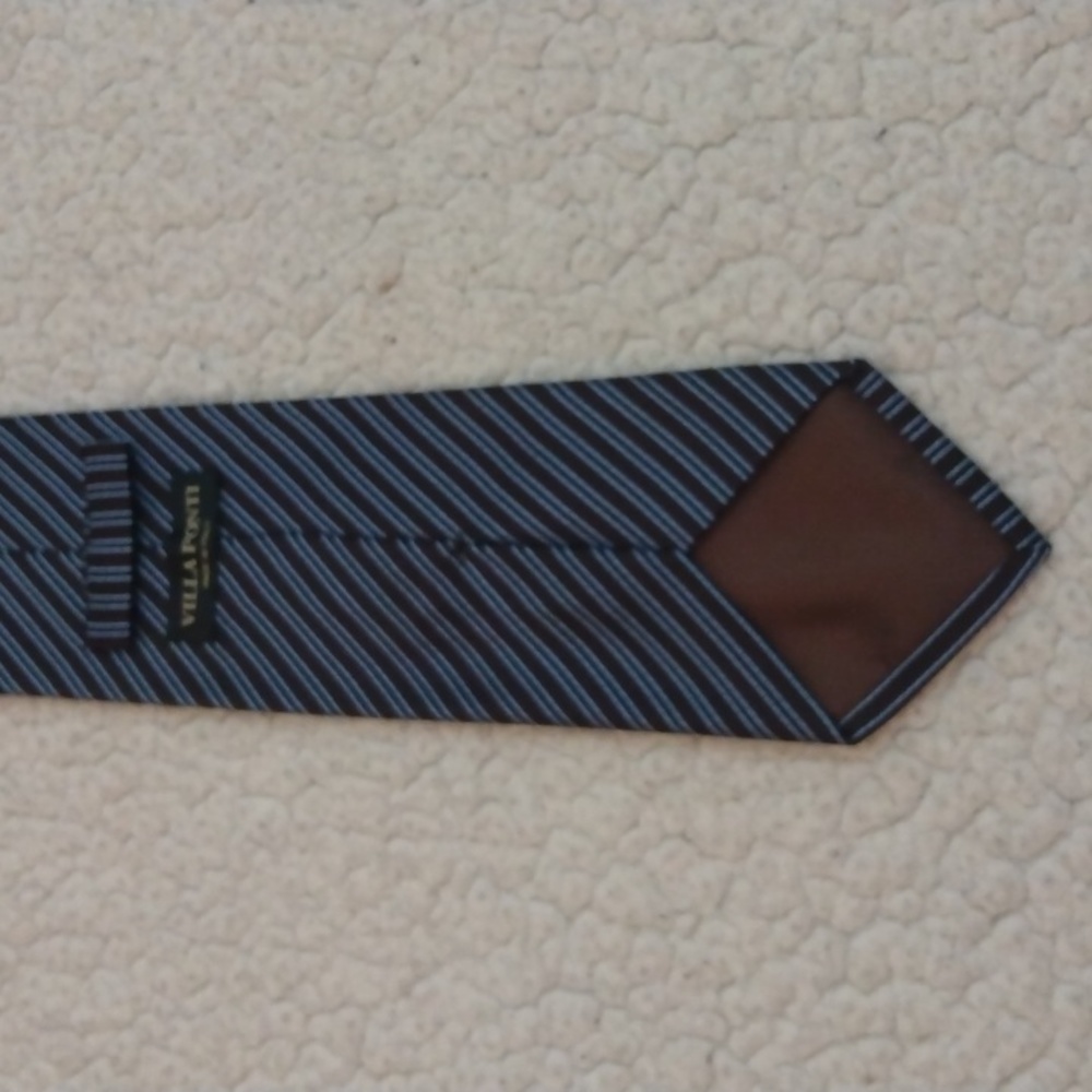 Villa Ponti Brown/Light Blue Stripe Silk Tie (Made in Italy) - Picture 5 of 10
